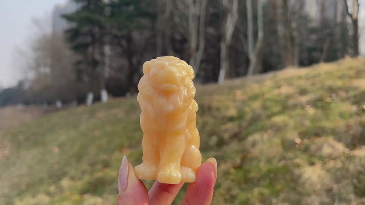 Natural Crystal Carving Yellow Calcite Lion