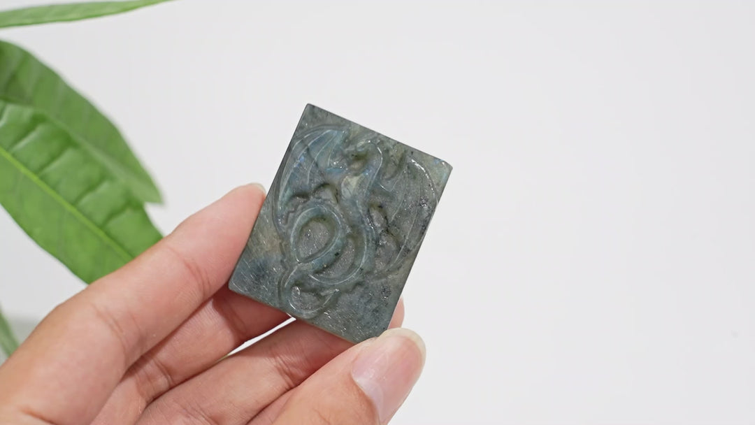 A Slightly Imperfect Natural Crystal Carving Labradorite Dragon Plaque
