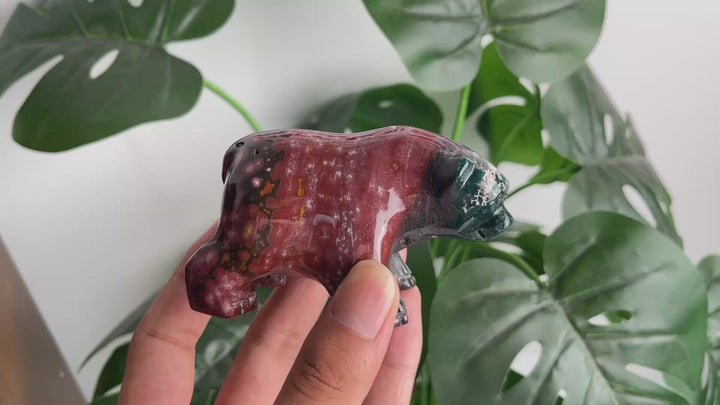 Unique, Natural Crystal Lovely Ocean Jasper Bear Carving
