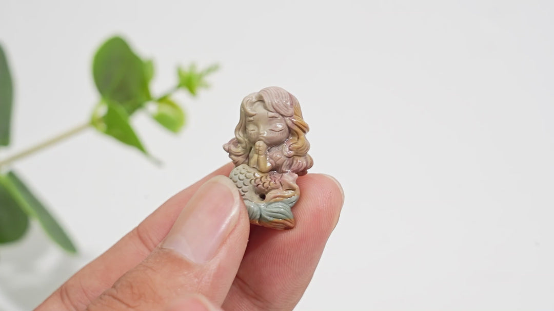 Natural Crystal Carving Alashan Agate Praying Mermaid