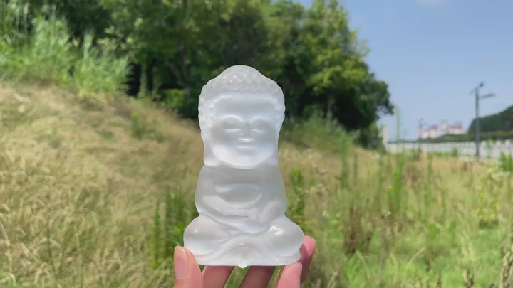 Unique,Natural Crystal Selenite Baby Buddha Carving
