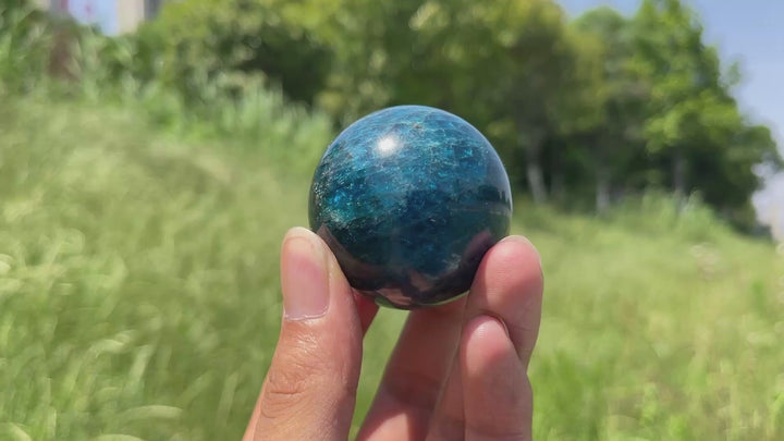 Natural Blue Apatite Crystal Sphere