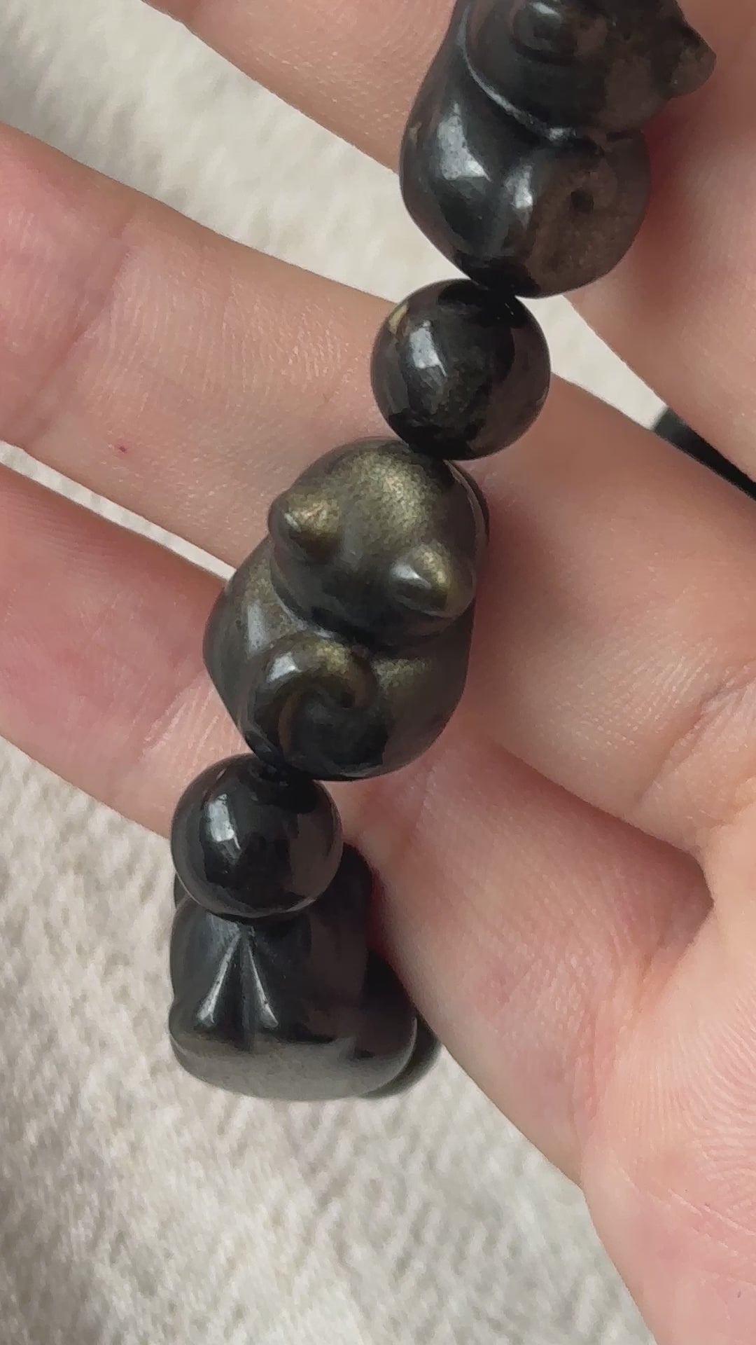 Golden Obsidian Cat Bead Bracelet 11.2-11.6mm