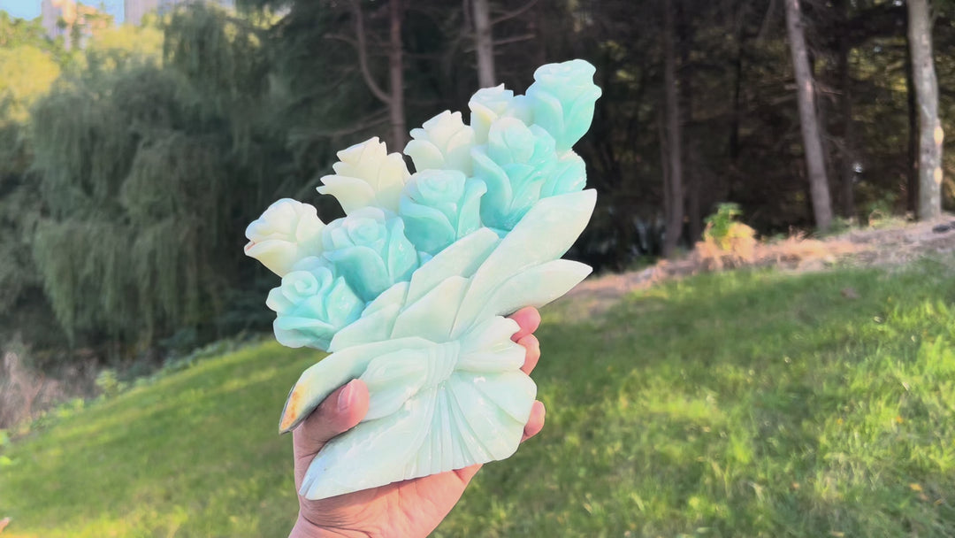 Unique Blue Quartzite Flower Bouquet Carving