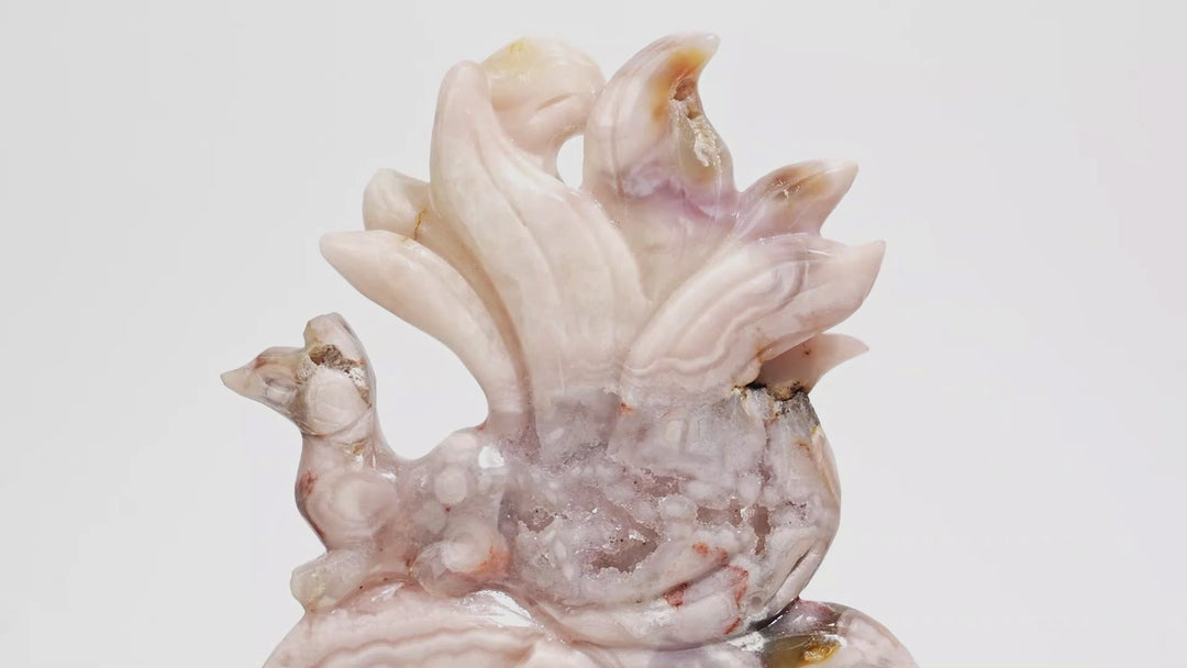 Unique,Natural Pink Amethyst Nine-Tailed Fox Carving