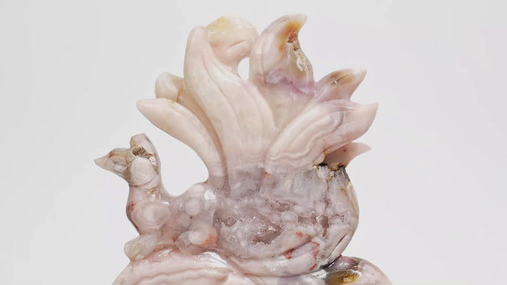 Unique,Natural Pink Amethyst Nine-Tailed Fox Carving