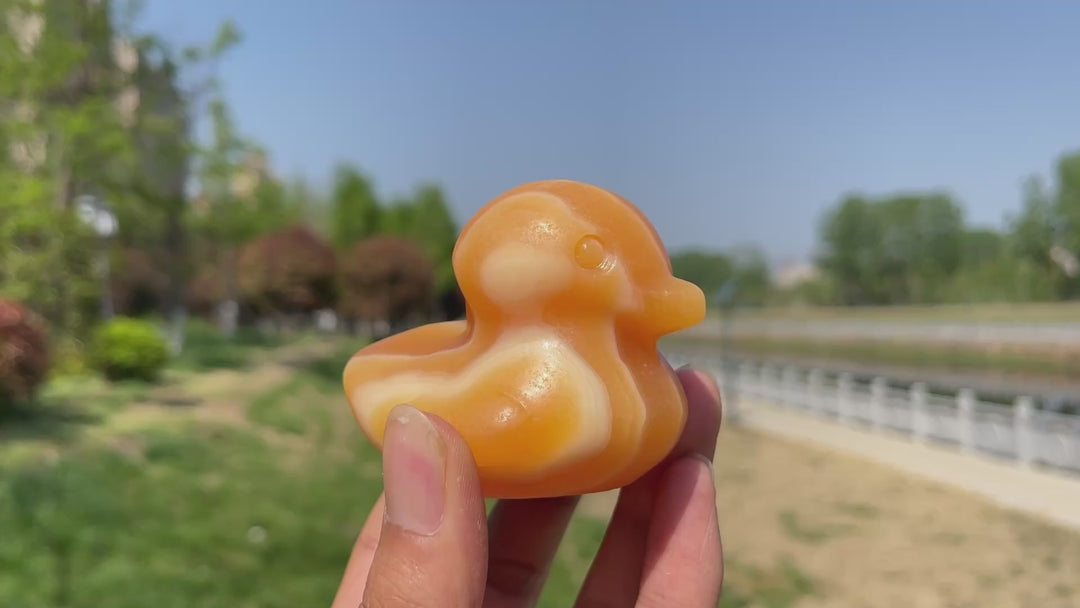 Natural Crystal Carving Yellow Calcite Duck