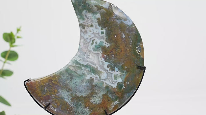Unique,A Slightly Imperfect Natural Ocean Jasper Moon Carving