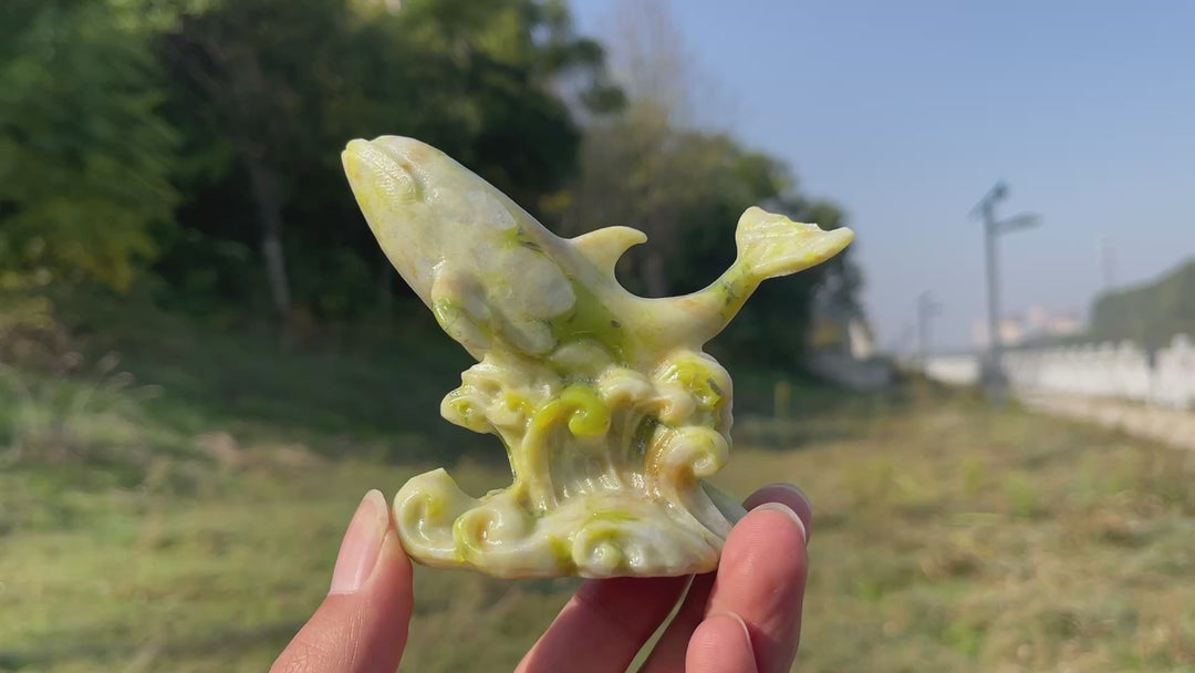 Natural Crystal Carving Serpentine Orca On Waves