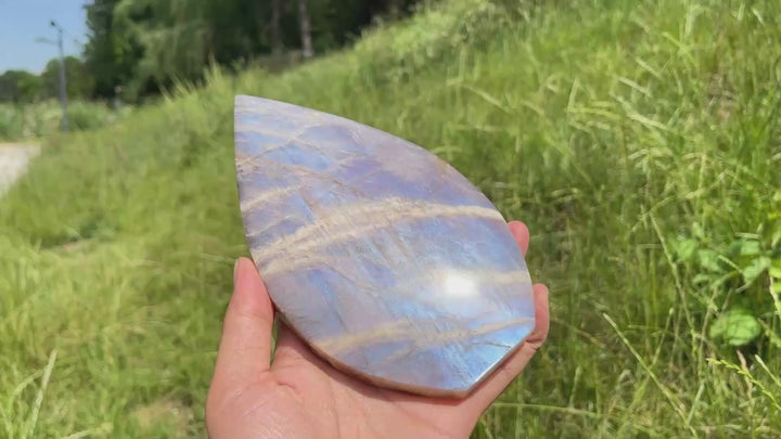 Unique,Natural Crystal Moonstone Teardrop With Stand