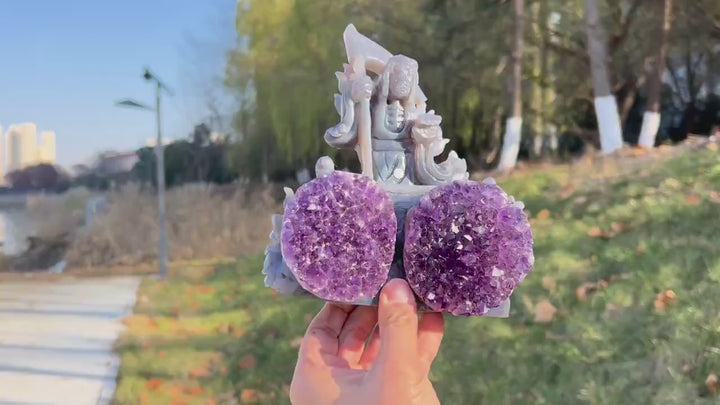 Natural Carving Agate with Amethyst Geode Grim Reaper