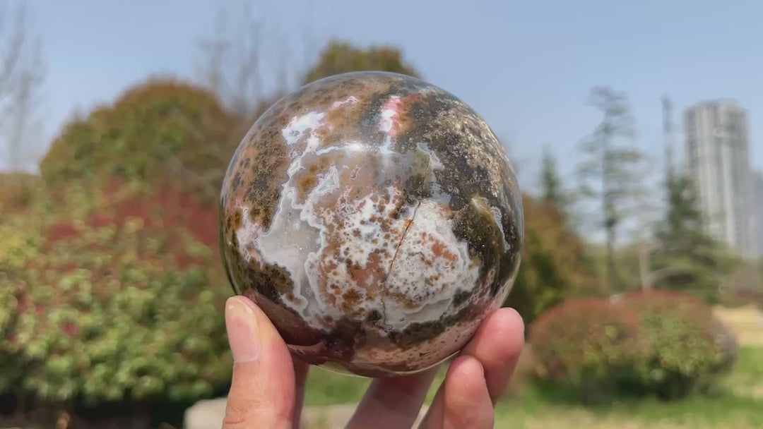 Unique,A Slightly Imperfect Crystal Natural Ocean Jasper Sphere