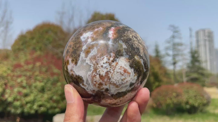 Unique,A Slightly Imperfect Crystal Natural Ocean Jasper Sphere