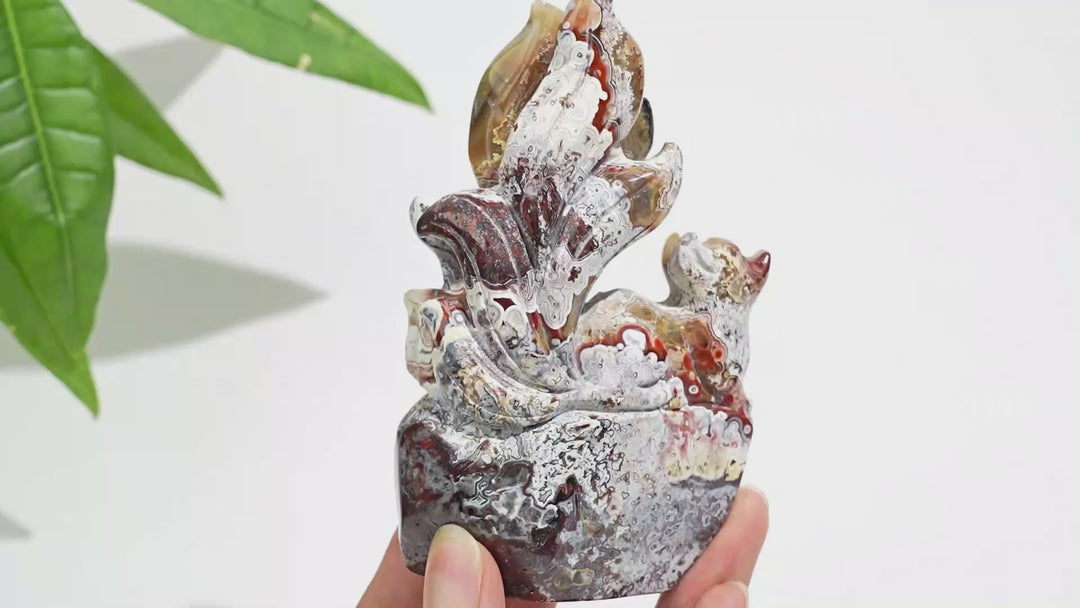 Unique,A Slightly Imperfect Natural Mexican Agate Nine-Tailed Fox Carving