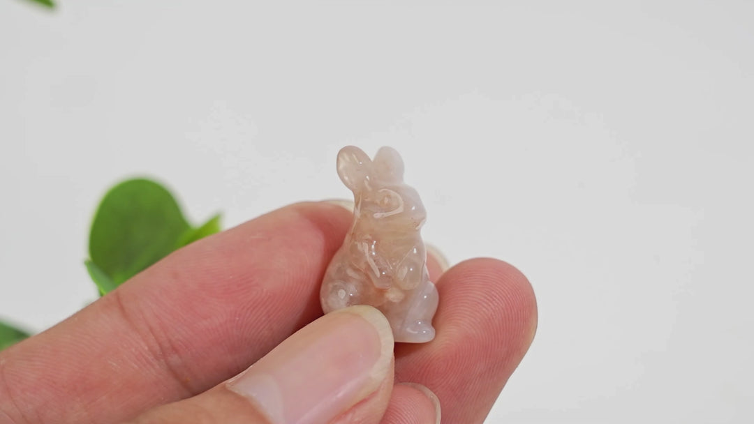 Natural Crystal Carving Mini Flower Agate Rabbit