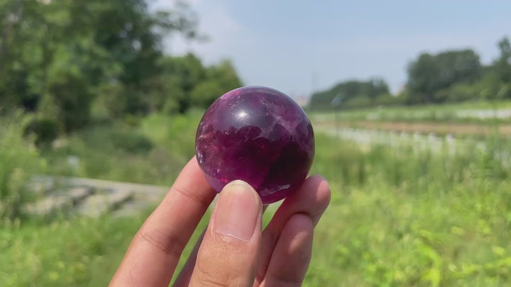 Natural Crystal Vibrant Purple Fluorite Sphere