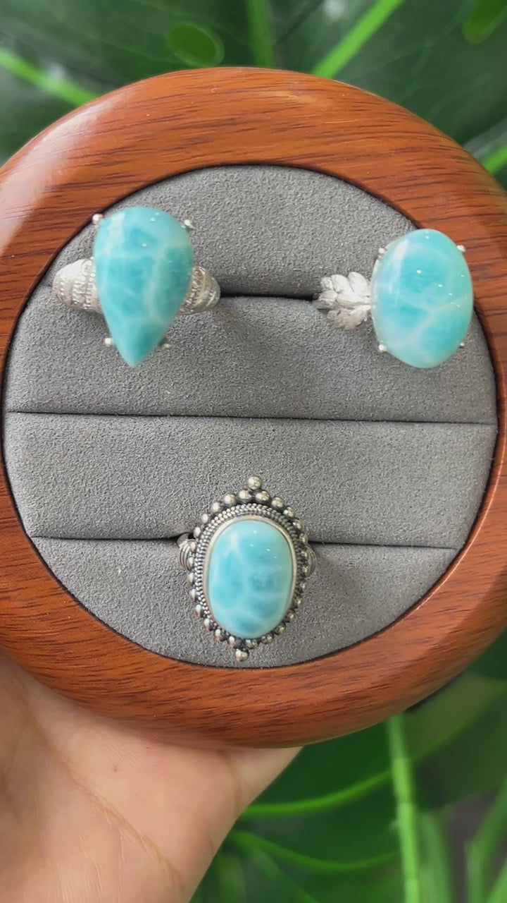 Natural Larimar Ring, S925