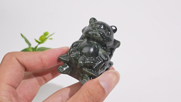 Natural Crystal Carving Serpentine Panda On Chair