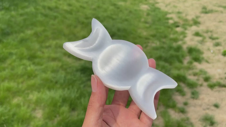 Natural Selenite Triple Moon Dish