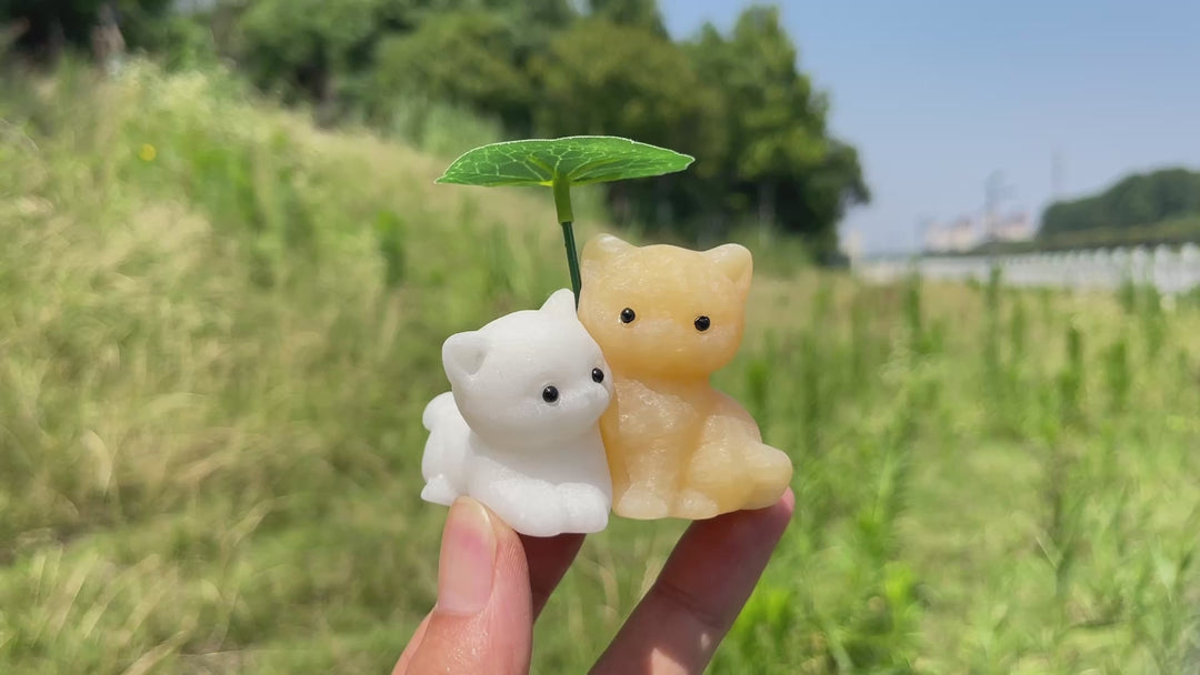 Natural Crystal Bonded Couple Cat Carving
