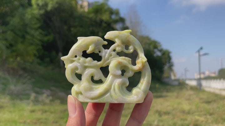 Natural Crystal Carving Hollow Out Dolphin