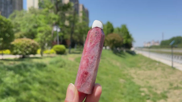 Natural Crystal Rhodonite In Quartz Point