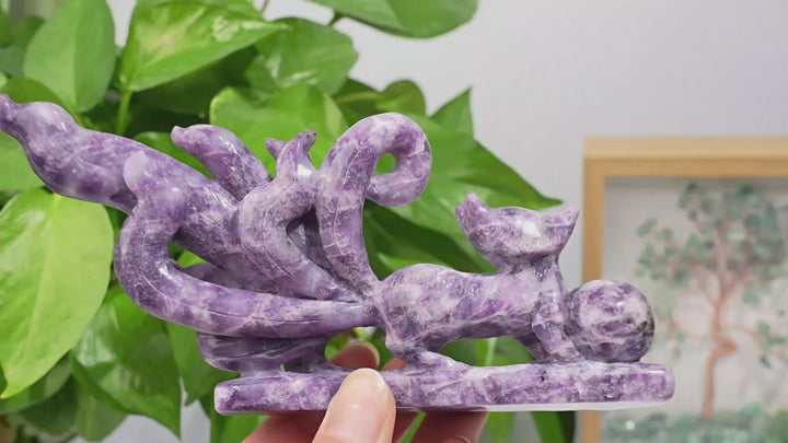 Natural Crystal Carving Lepidolite Nine-Tailed Fox