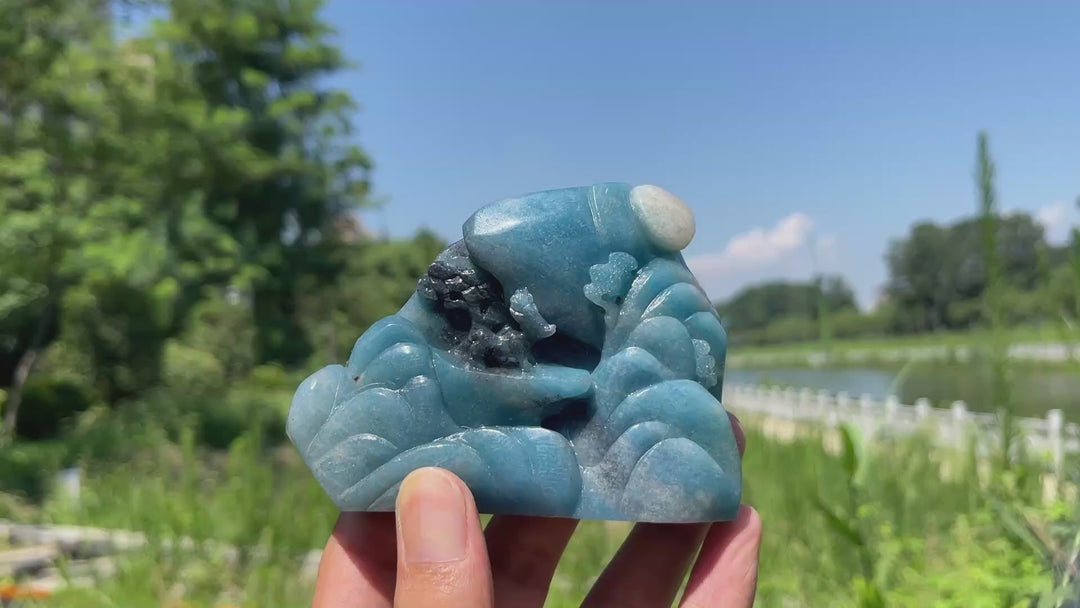 Unique,A Slightly Imperfect Natural Crystal Art rolleite Landscape Carving