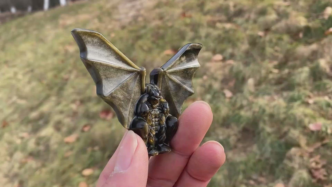 Natural Carving Golden Obsidian Gargoyle