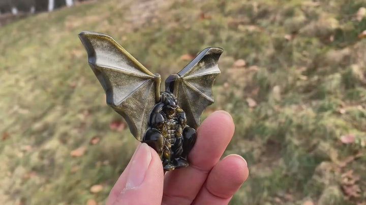 Natural Carving Golden Obsidian Gargoyle