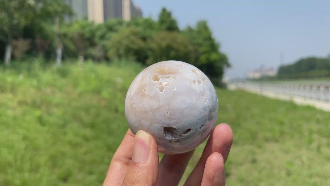 Natural White Agate Crystal Sphere
