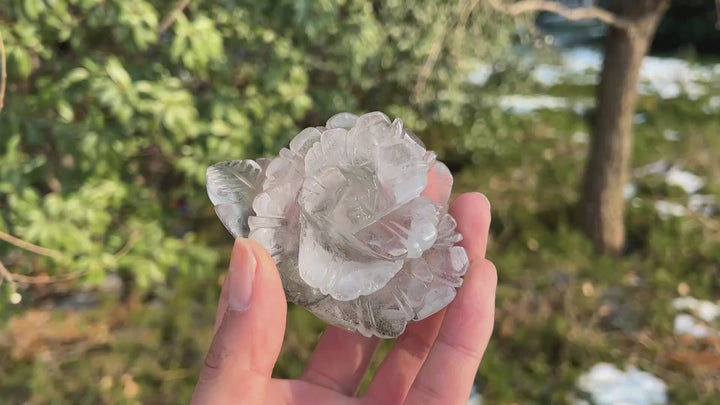 Unique,Natural Crystal Carving Peony Flower