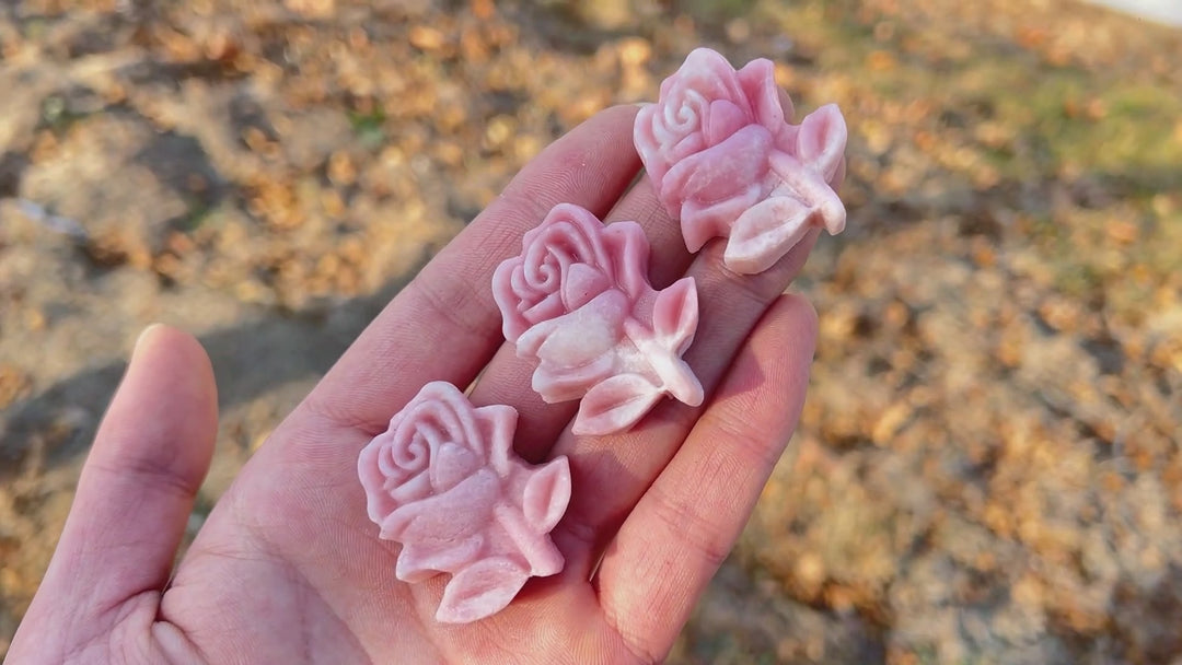 Pink Opal Rose Flower Carving