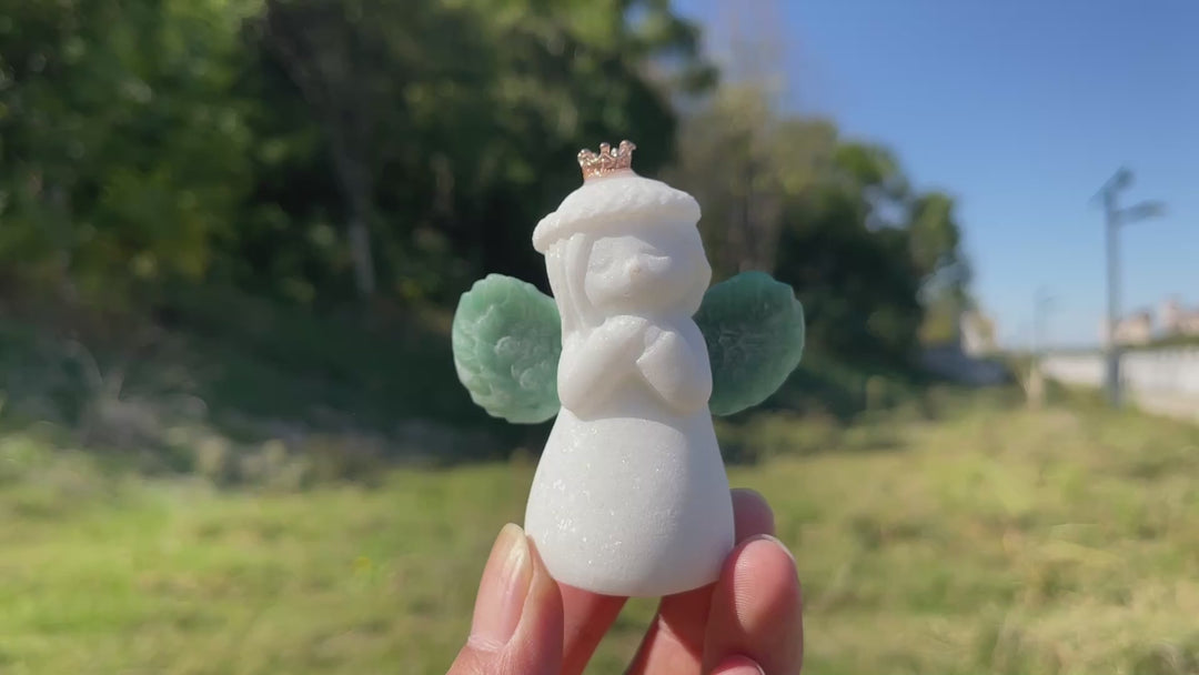 Natural Crystal Praying Angel With Crown