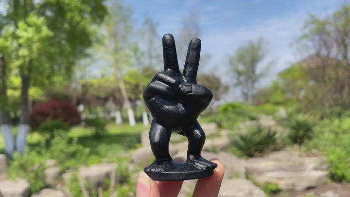 Natural Peace Sign Hand Crystal Carving