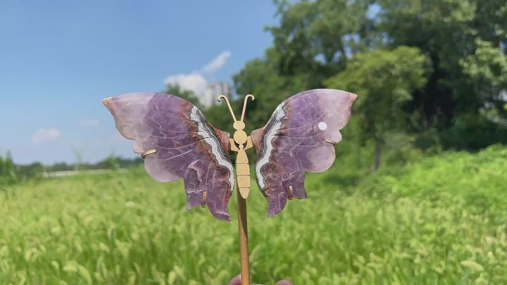 Unique,A Slightly Imperfect Natural Amethyst Agate Butterfly Wing With Stand