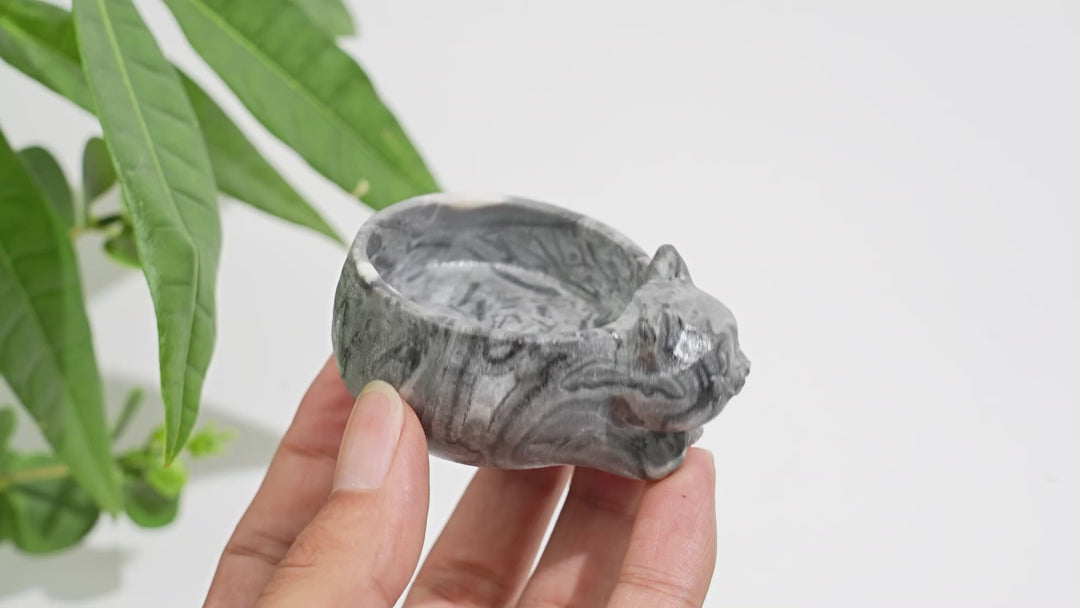Natural Crystal Cute Cat Bowl Carving
