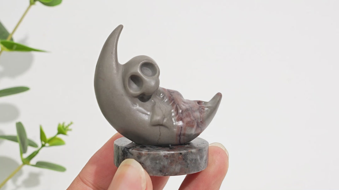 Natural Crystal Carving Moon Skull Human