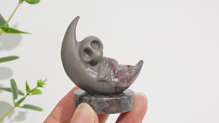 Natural Crystal Carving Moon Skull Human
