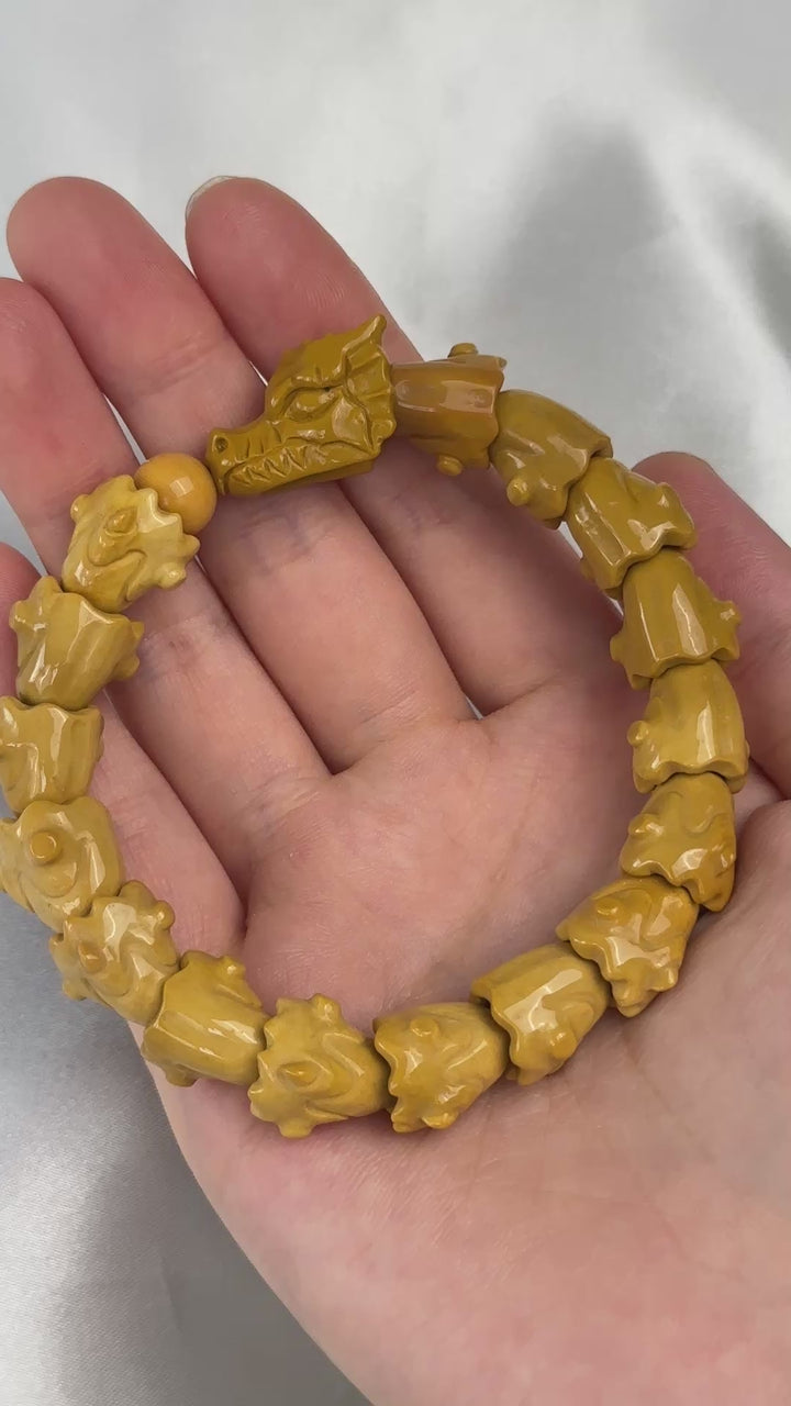Alashan Agate Yellow Dragon Bracelet 13.3-13.8mm