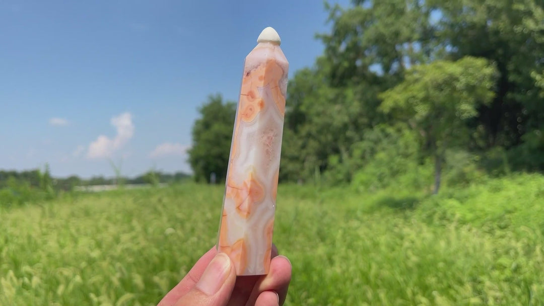 Unique, Natural Crystal Pink Flower Agate Point