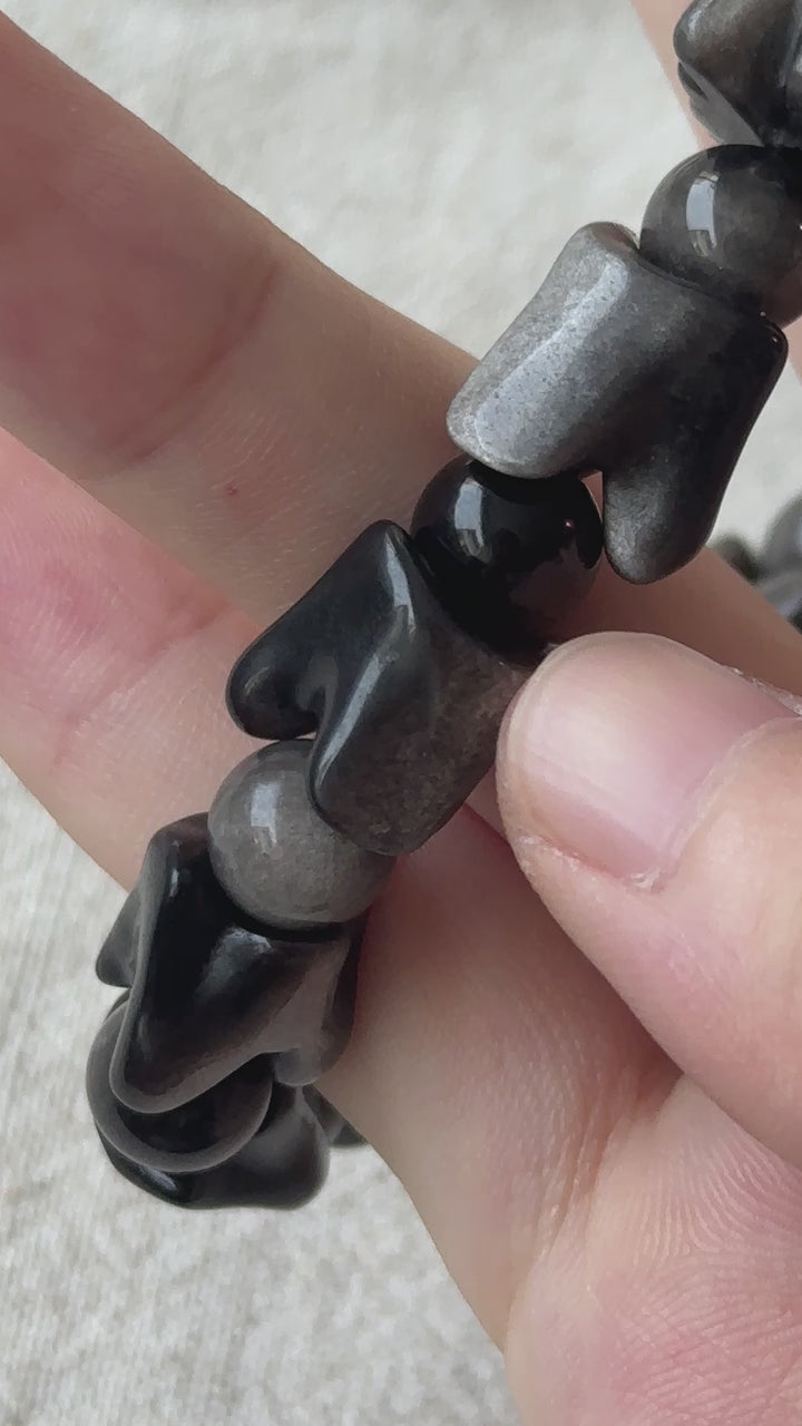Silver Obsidian Dragon Bracelet 10.3-13.2mm