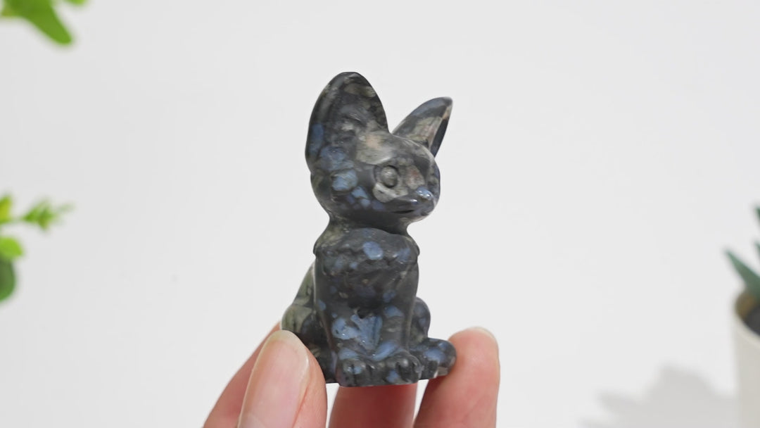 Natural Crystal Seated Big-Eared Cat Carving