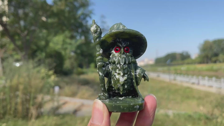 Natural Crystal Wizard Owl With Staff
