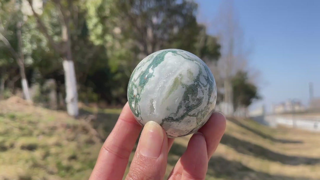 Natural Crystal Moss Agate Sphere