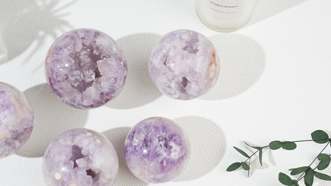 Natural Amethyst  Flower Agate Sphere