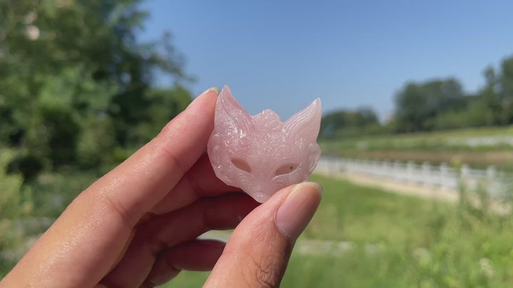 Natural Crystal Carving Pink Opal Fox Mask