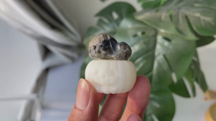 Natural Cute Crystal Pumpkin Lying Dog Carving