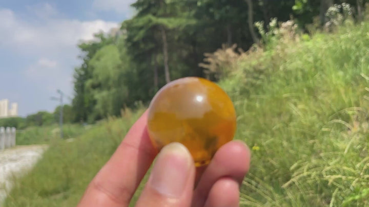 Natural Round Yellow Fluorite Crystal Sphere