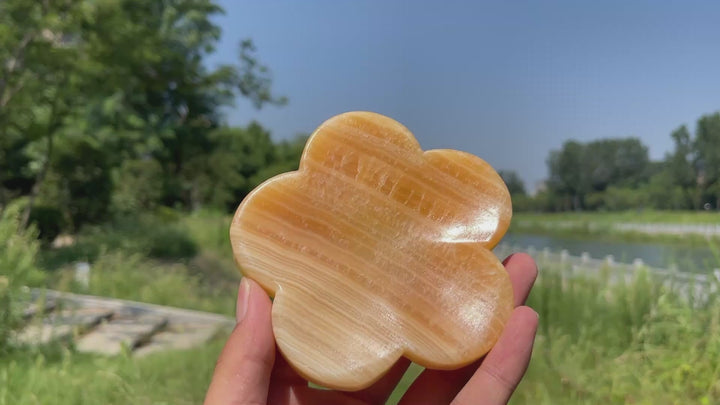 Unique,Natural Crystal Yellow Calcite Flower Bowl Carving